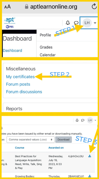 Steps to accessing certificates
